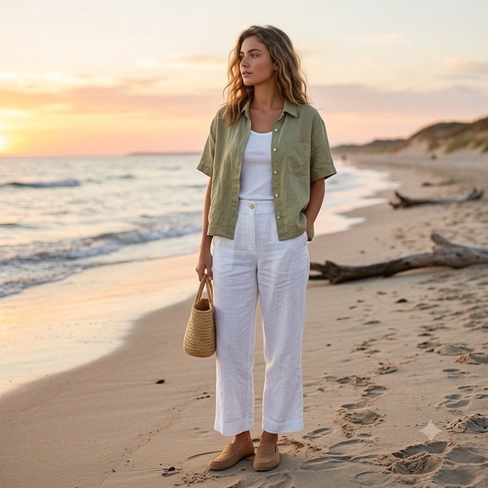 Talbots Pants Womens M Petite Linen Wide Leg Minimalist Lagenlook Beachy